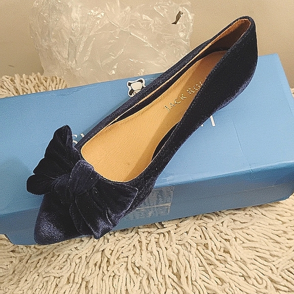 Jack Rogers Navy Velvet Bow Heidi Flats - Picture 1 of 6